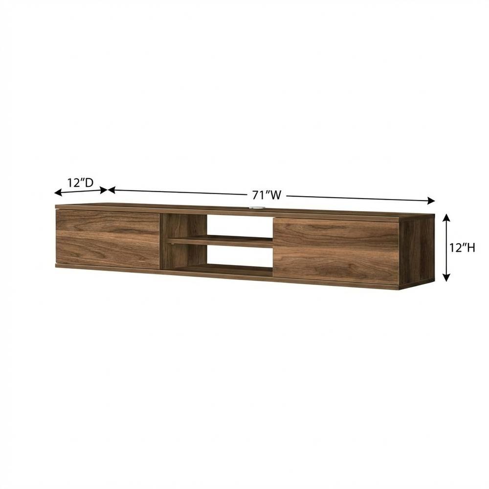 Brown Floating TV Stand with Wall Mount and Modern Storage Design. Picture 7