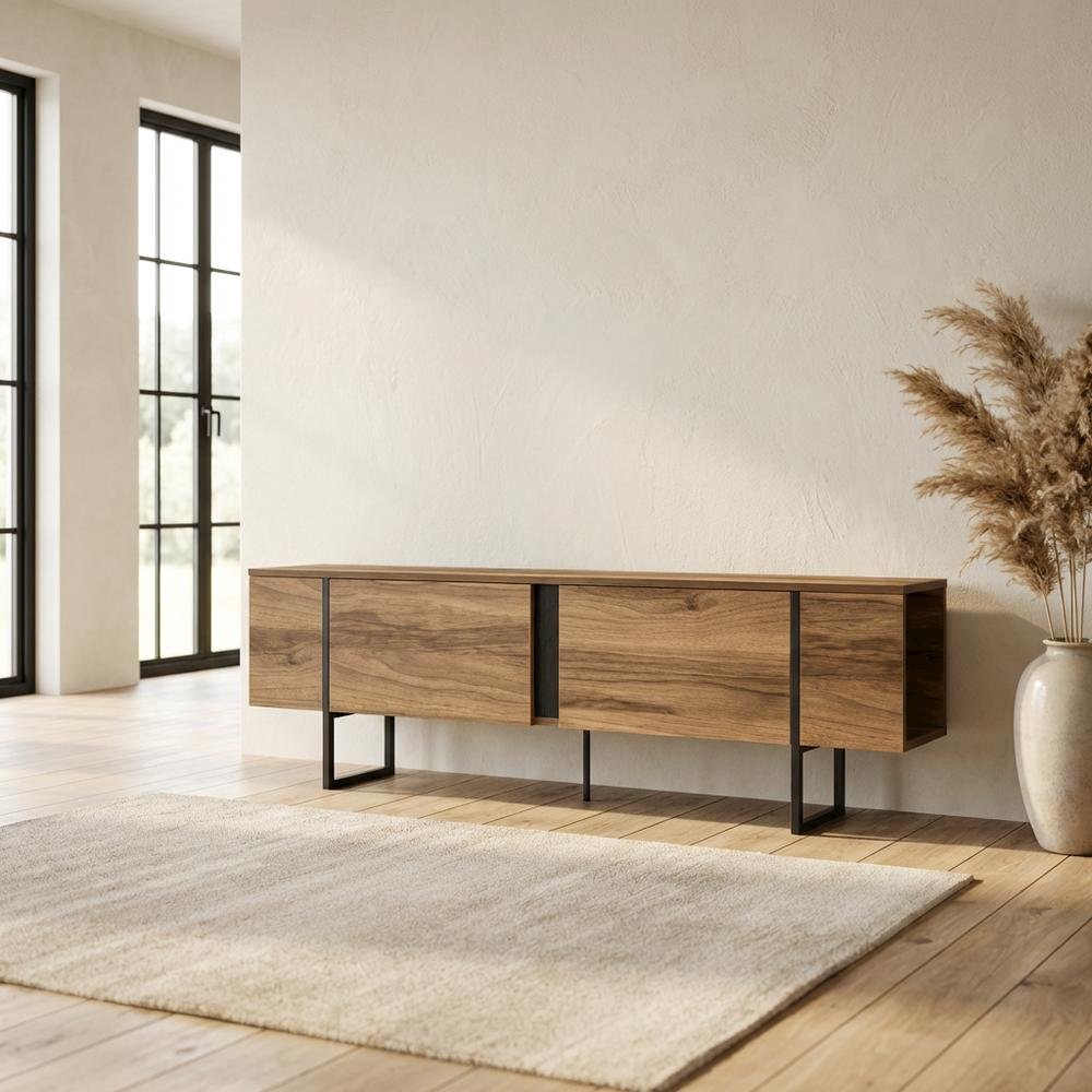 Walnut Modern TV Stand and Media Console with Engineered Wood Finish. Picture 3