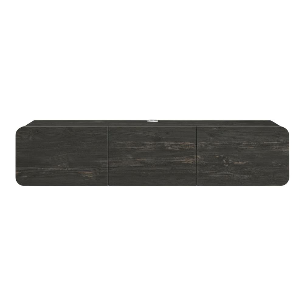 Black floating TV stand, 80 inch flat screens, modern design, durable wood. Picture 4