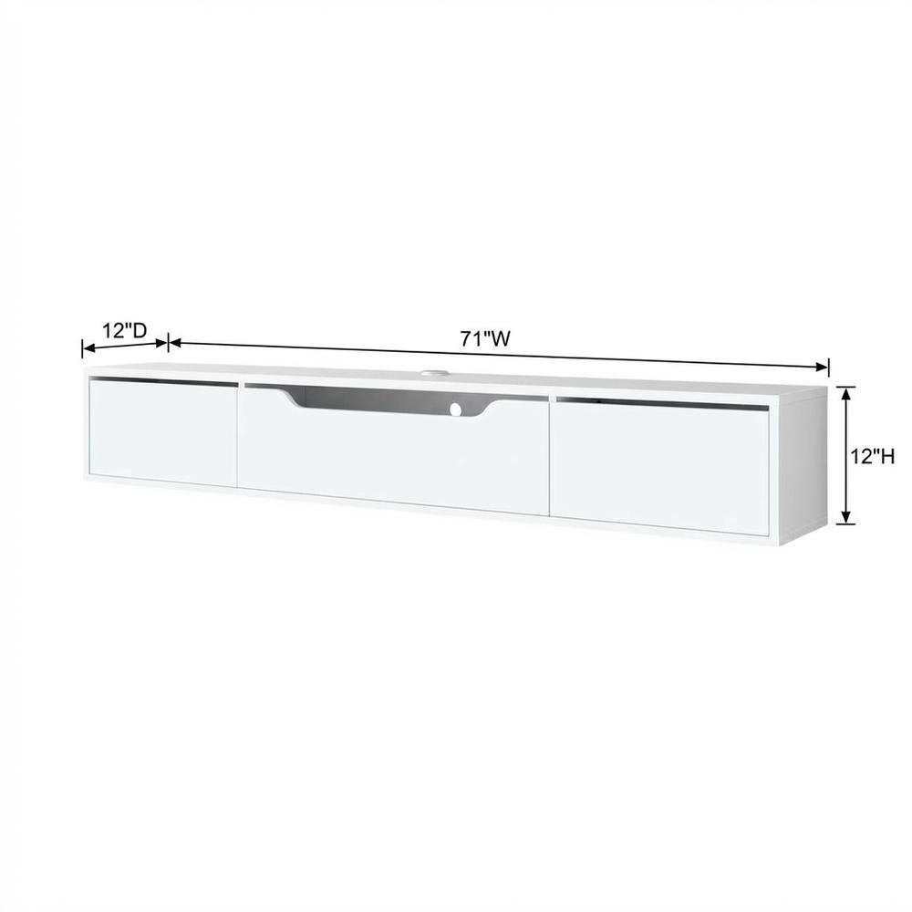 White Wall-Mounted TV Stand, Up to 80 Inch Screens, Engineered Wood Material. Picture 7