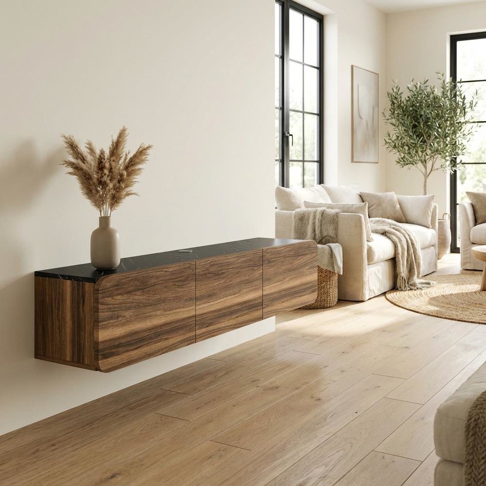 Walnut Wall Mount TV Stand for Up to 80 Inch Screens and Indoor Use. Picture 3