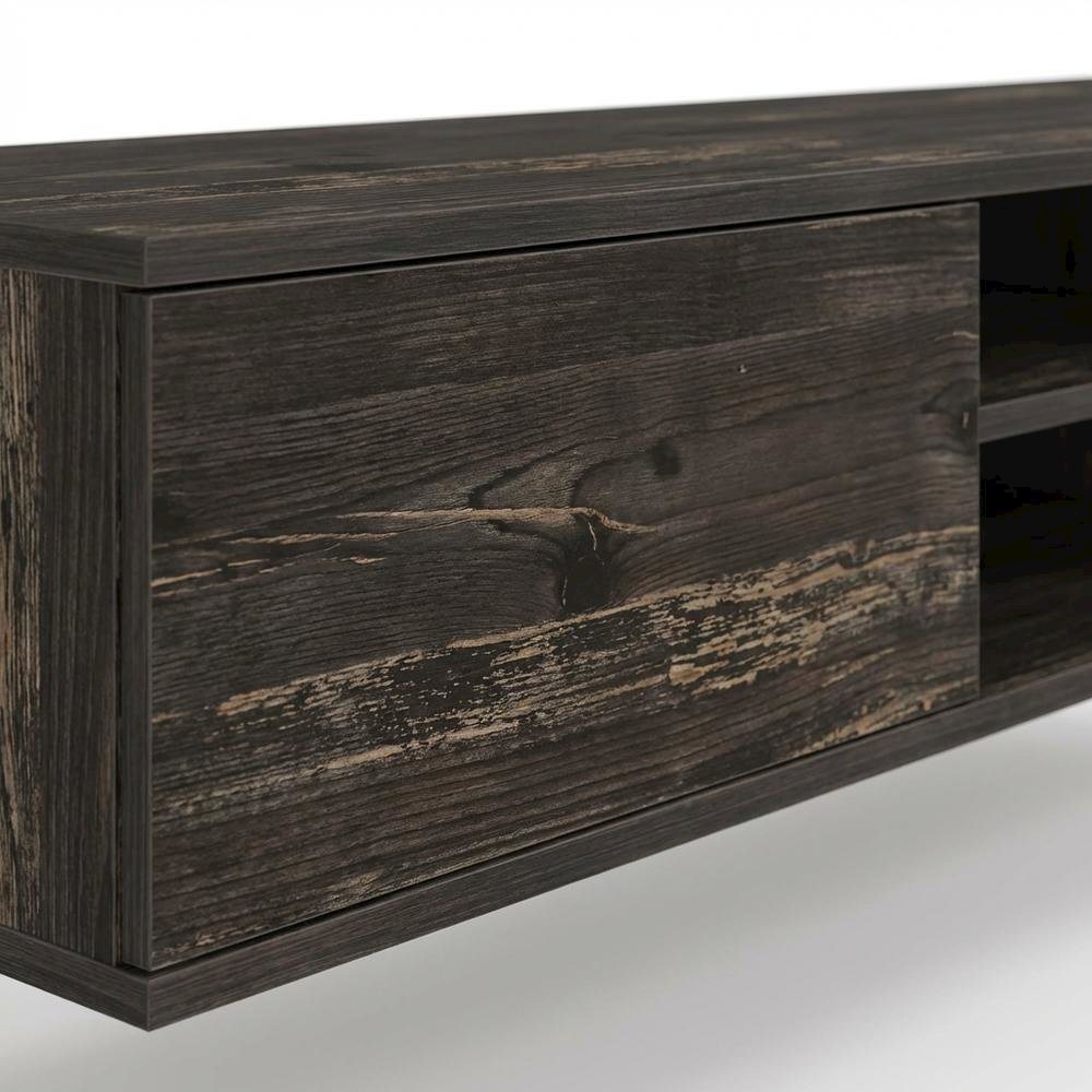 Black Oak Wall-Mounted TV Stand with Engineered Wood Finish. Picture 5
