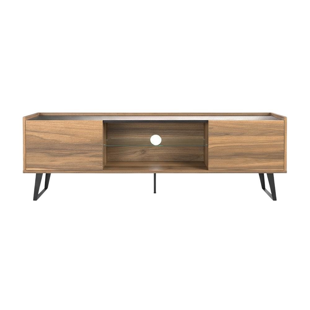 Walnut TV Stand for 65-80 Inch TVs with Engineered Wood Finish Durable Storage. Picture 4