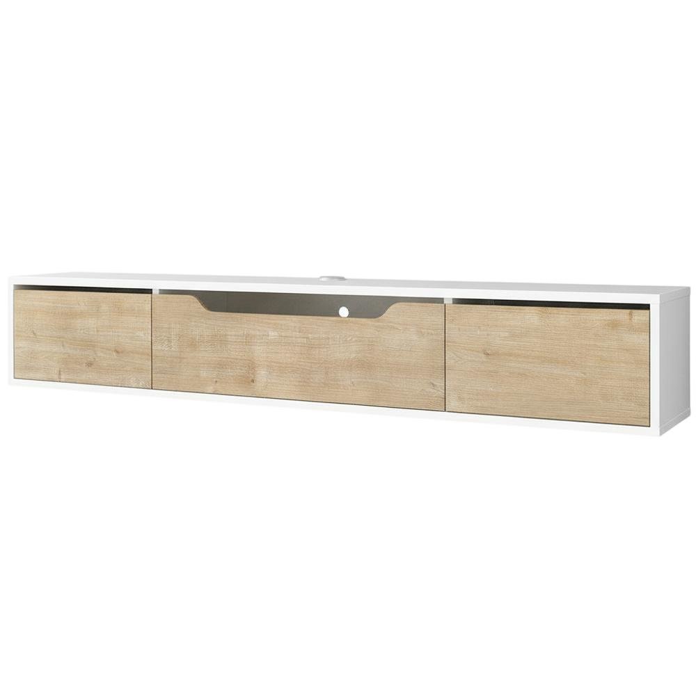 White Floating TV Stand for Up to 80 Inch TVs – Wall Mounted Media Console. Picture 1