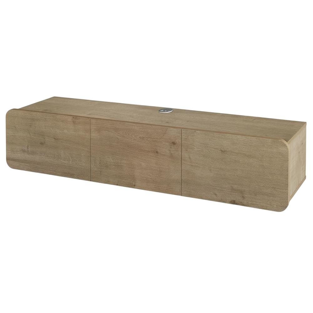 Modern Brown Floating TV Stand Wall Mounted for 80 Inch TVs with Wooden Veneers. Picture 1
