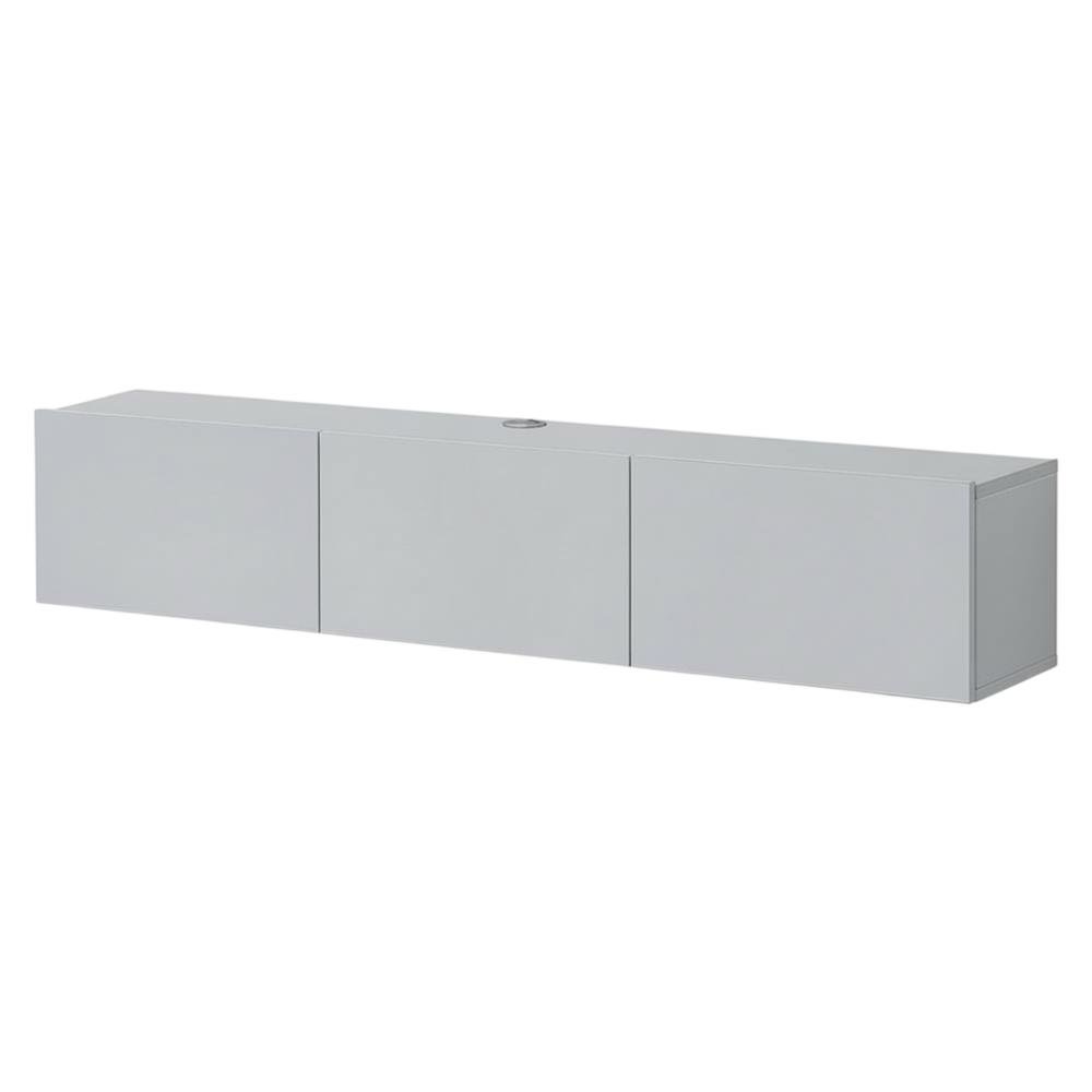White Floating TV Stand for 75 Inch Screens with Solid Wood and Veneer Finish. Picture 1