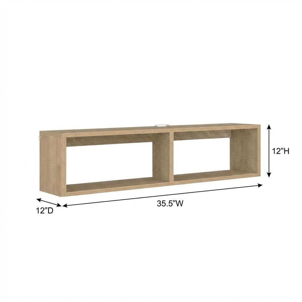 Oak floating TV stand with 2 shelves for modern living spaces. Picture 7