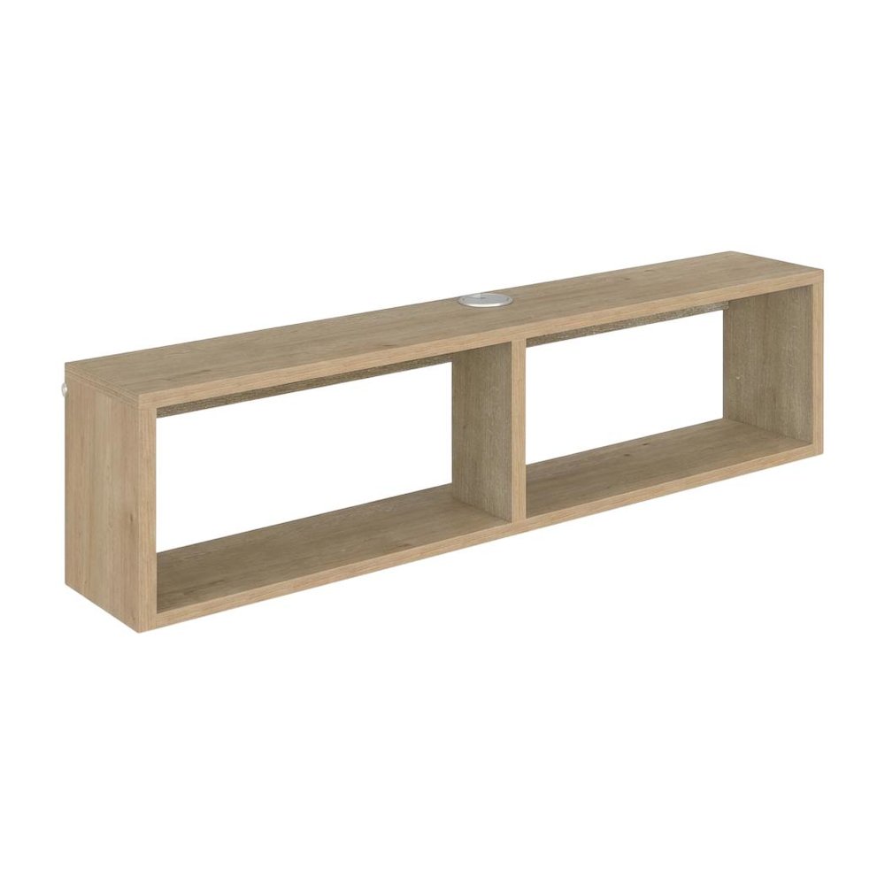 Oak floating TV stand with 2 shelves for modern living spaces. Picture 1