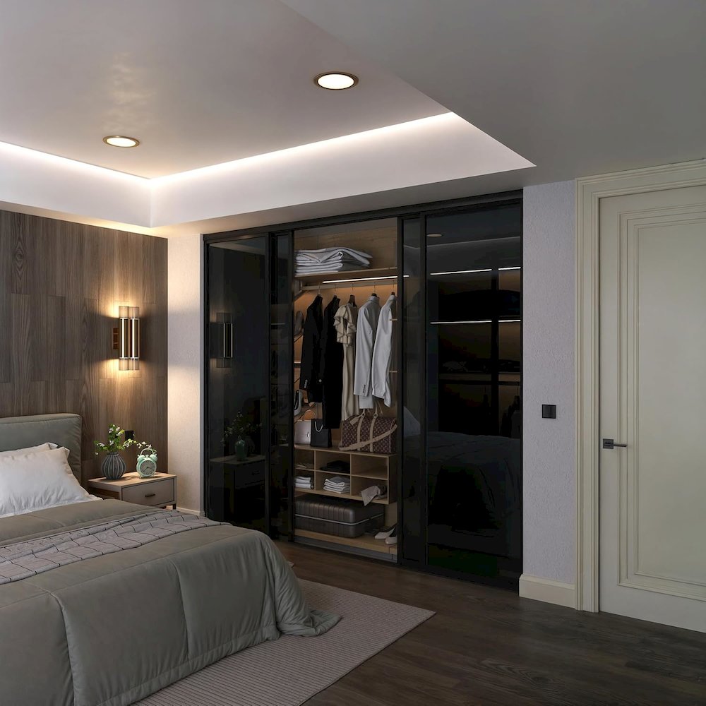 4 Panel Glass Sliding Closet Door with Aluminum Frame. Picture 2