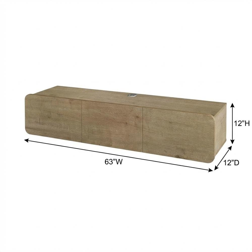 Modern Brown Floating TV Stand Wall Mounted for 80 Inch TVs with Wooden Veneers. Picture 7
