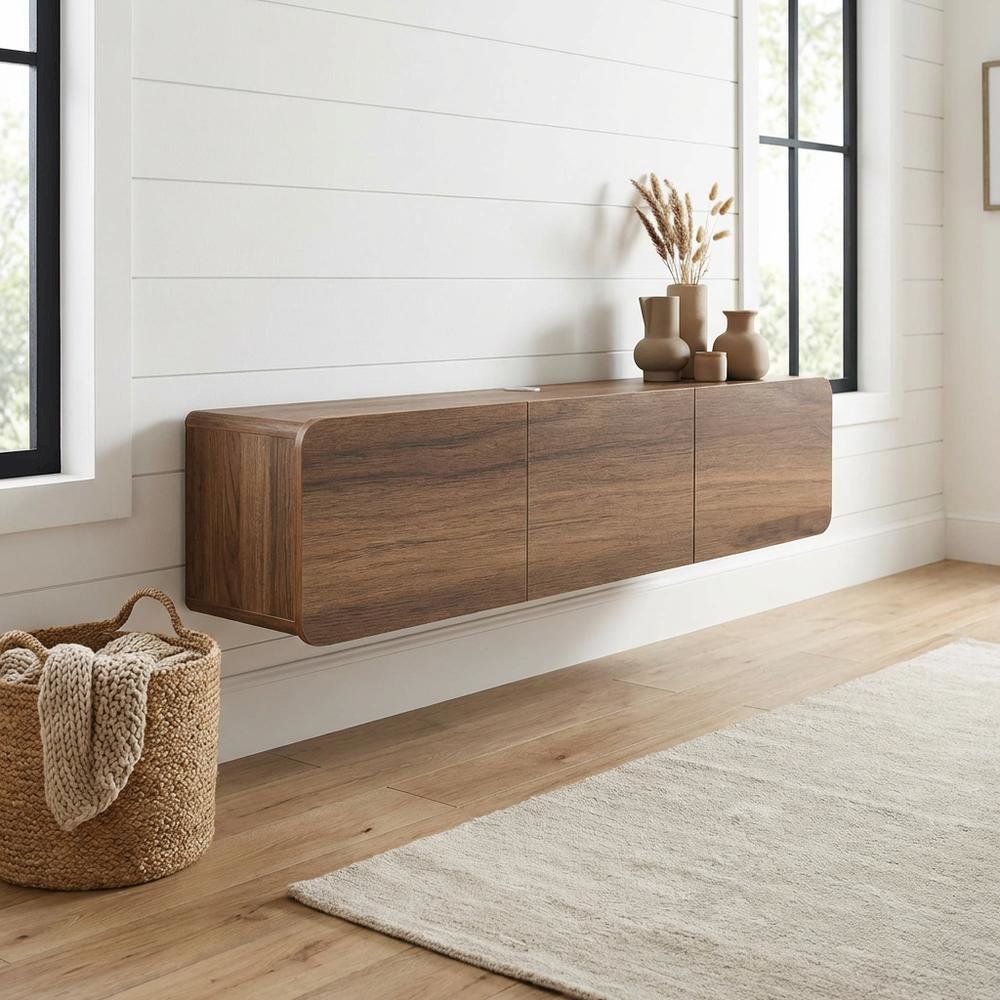 Wooden TV Console for 80-inch TV and Under with Walnut Finish. Picture 2