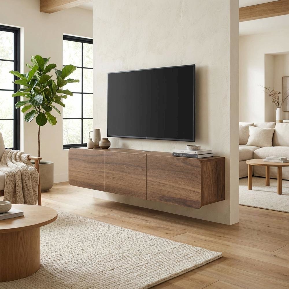 Wooden TV Console for 80-inch TV and Under with Walnut Finish. Picture 3