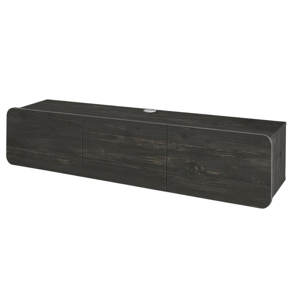 Black floating TV stand, 80 inch flat screens, modern design, durable wood. Picture 1