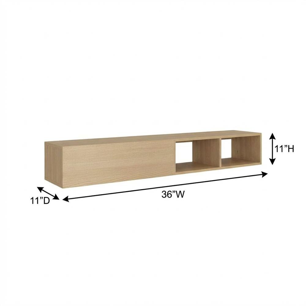 Floating TV Stand with Oak Finish and Open Shelves for Modern Living. Picture 7
