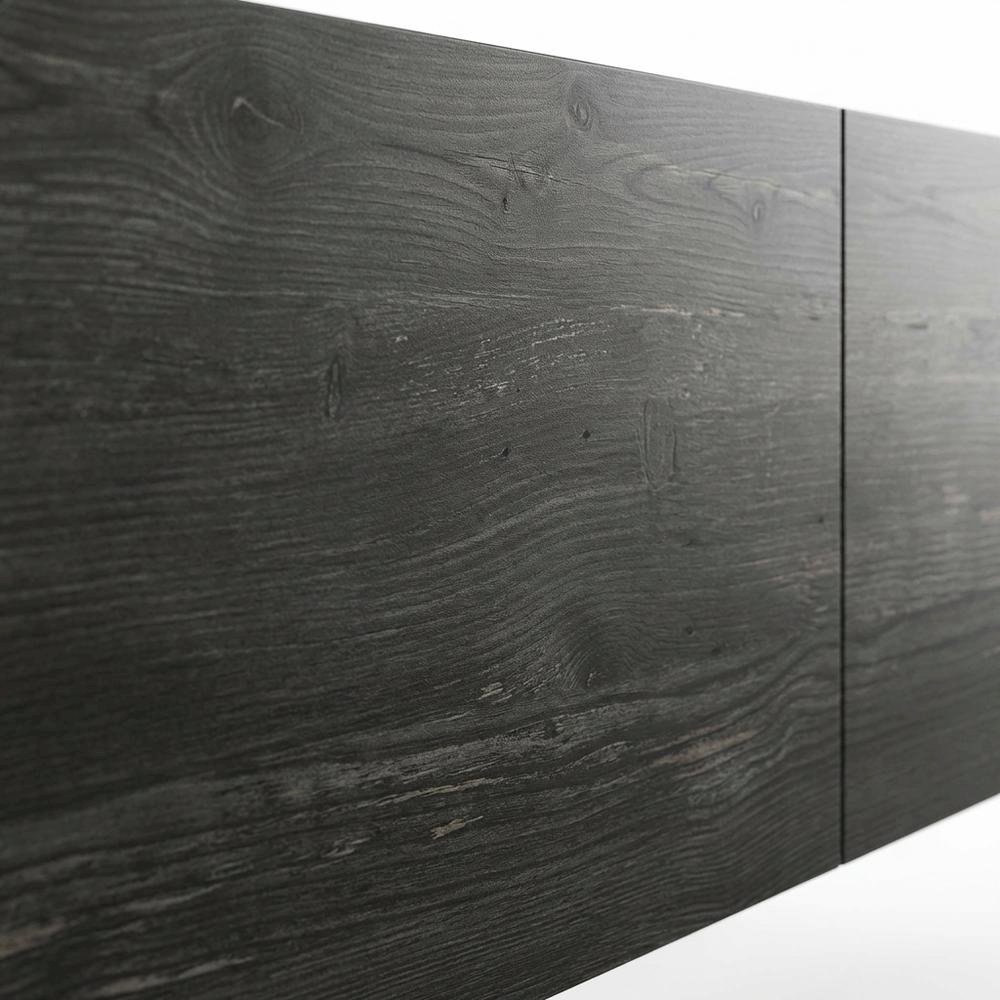 Black floating TV stand, 80 inch flat screens, modern design, durable wood. Picture 5