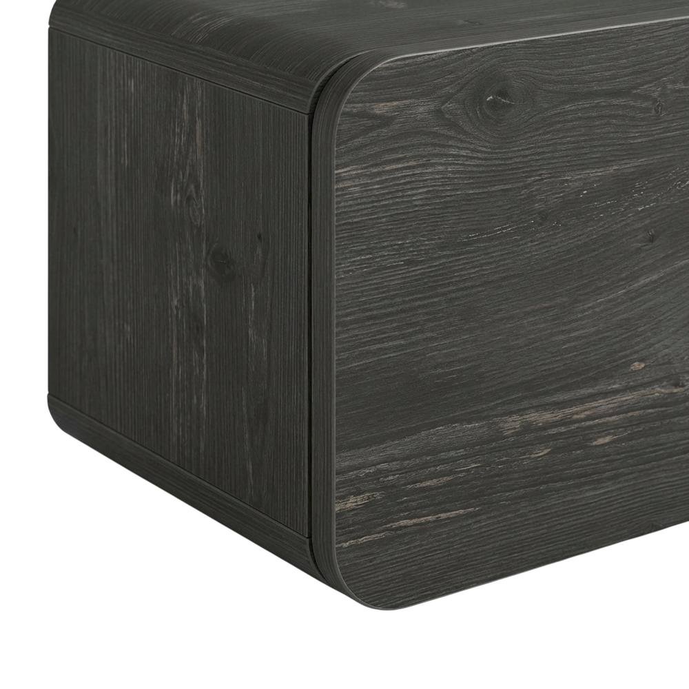Black floating TV stand, 80 inch flat screens, modern design, durable wood. Picture 6