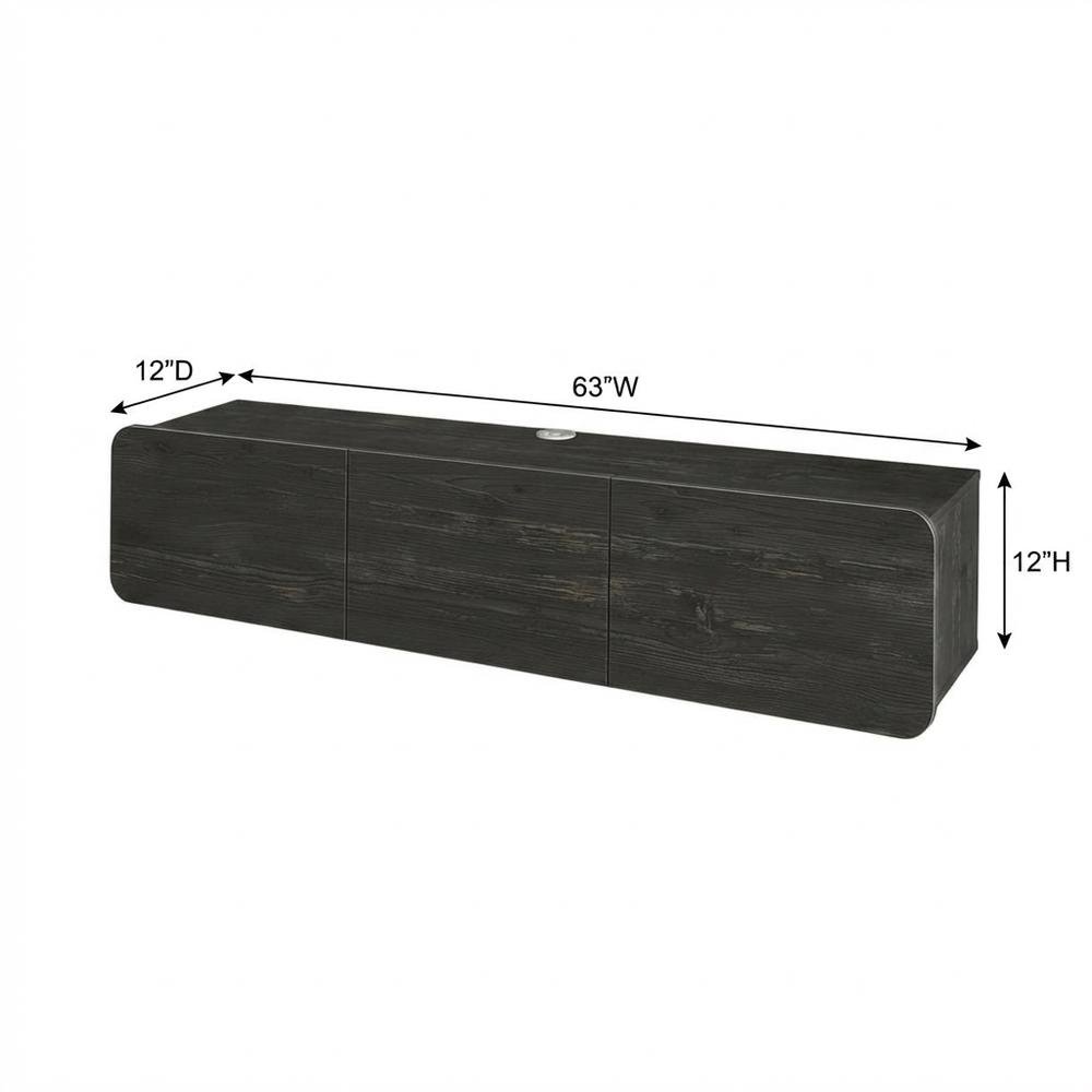 Black floating TV stand, 80 inch flat screens, modern design, durable wood. Picture 7