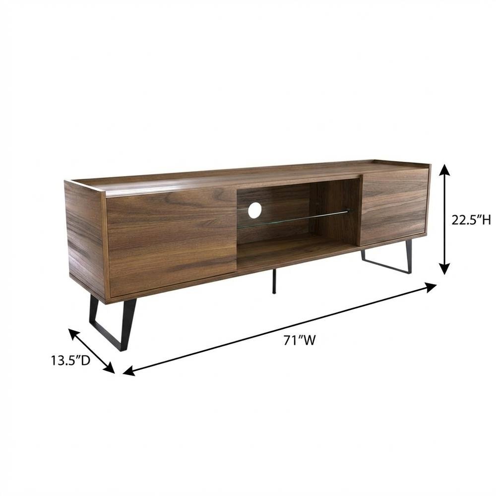 Walnut TV Stand, 65-80 Inch Flat Screen Televisions in Engineered Wood Finish. Picture 7