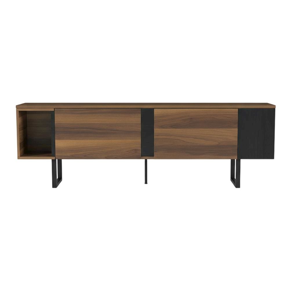 Walnut Finish TV Stand for 75 Inch Living Room Entertainment Center. Picture 4