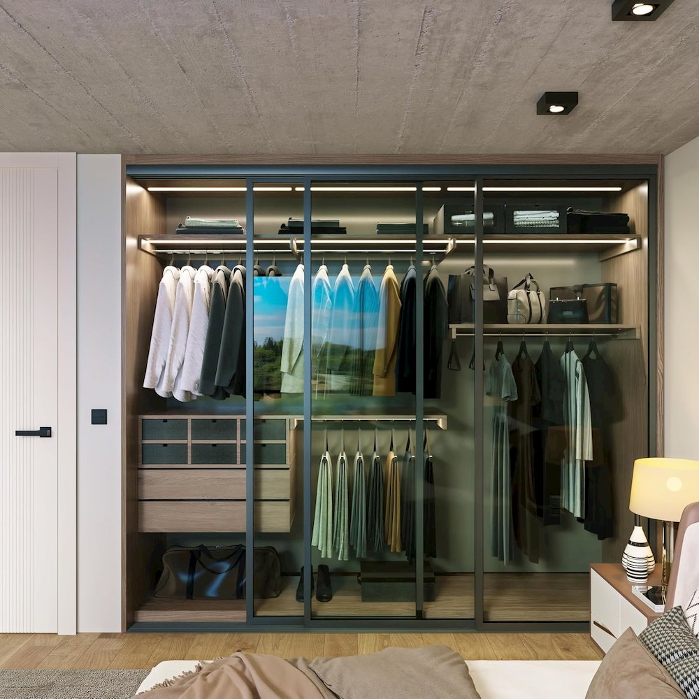3 Panel Glass Sliding Closet Door, Aluminum Frame. Picture 2