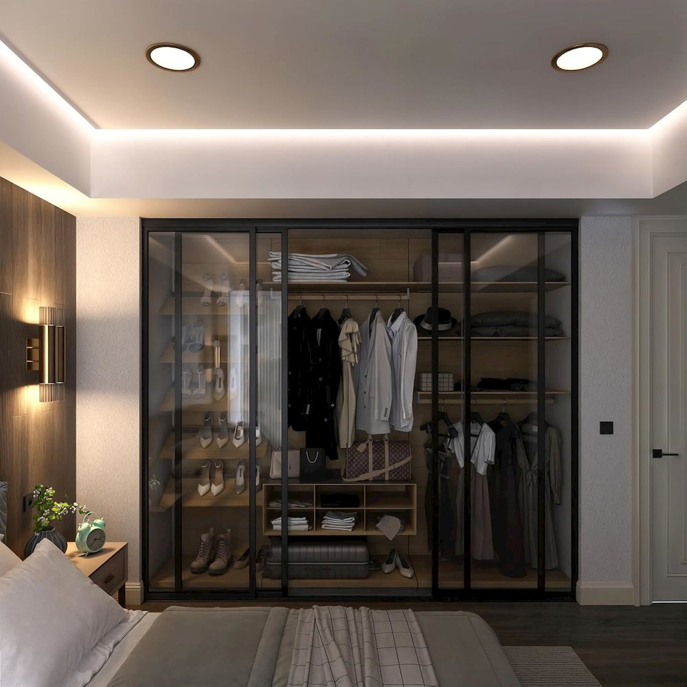4 Panel Glass Sliding Closet Door with Aluminum Frame. Picture 3