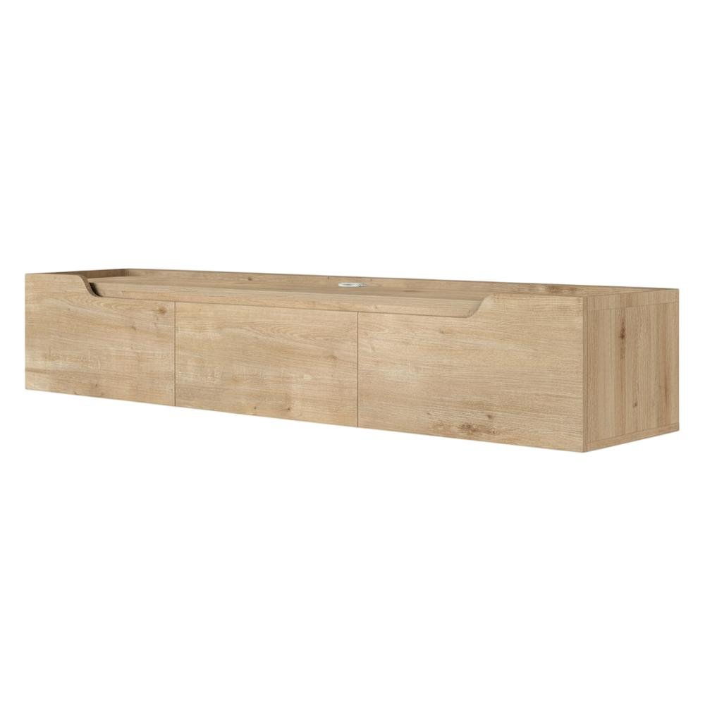 Beige Wall-Mounted TV Stand for Up to 80 Inch Televisions with Engineered Wood. Picture 4