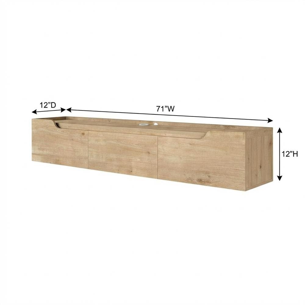 Beige Wall-Mounted TV Stand for Up to 80 Inch Televisions with Engineered Wood. Picture 7
