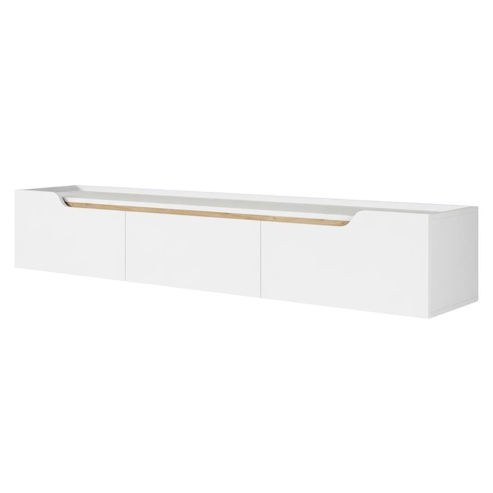 White Wall-Mounted TV Stand, Up to 80 Inch Screens, Engineered Wood Finish. Picture 4