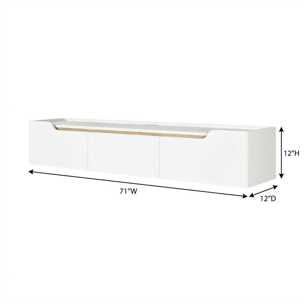 White Wall-Mounted TV Stand, Up to 80 Inch Screens, Engineered Wood Finish. Picture 7