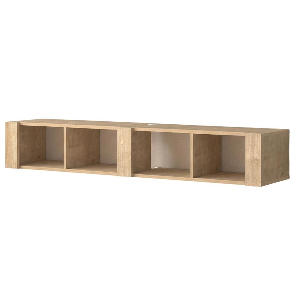 Beige Floating TV Stand for 75 Inch TVs – Wall Mounted Entertainment Center. Picture 4