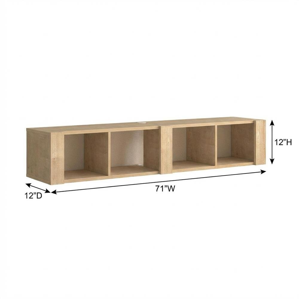 Beige Floating TV Stand for 75 Inch TVs – Wall Mounted Entertainment Center. Picture 7