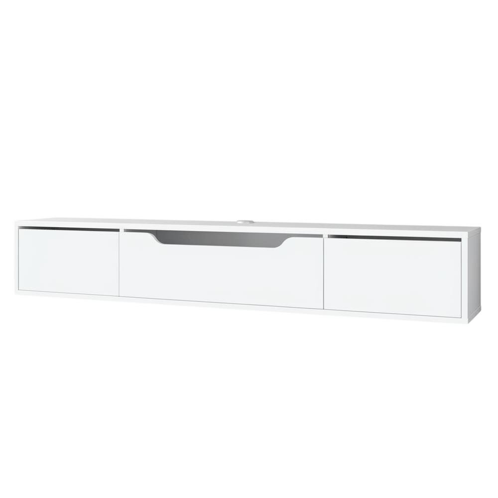 White Wall-Mounted TV Stand, Up to 80 Inch Screens, Engineered Wood Material. Picture 4