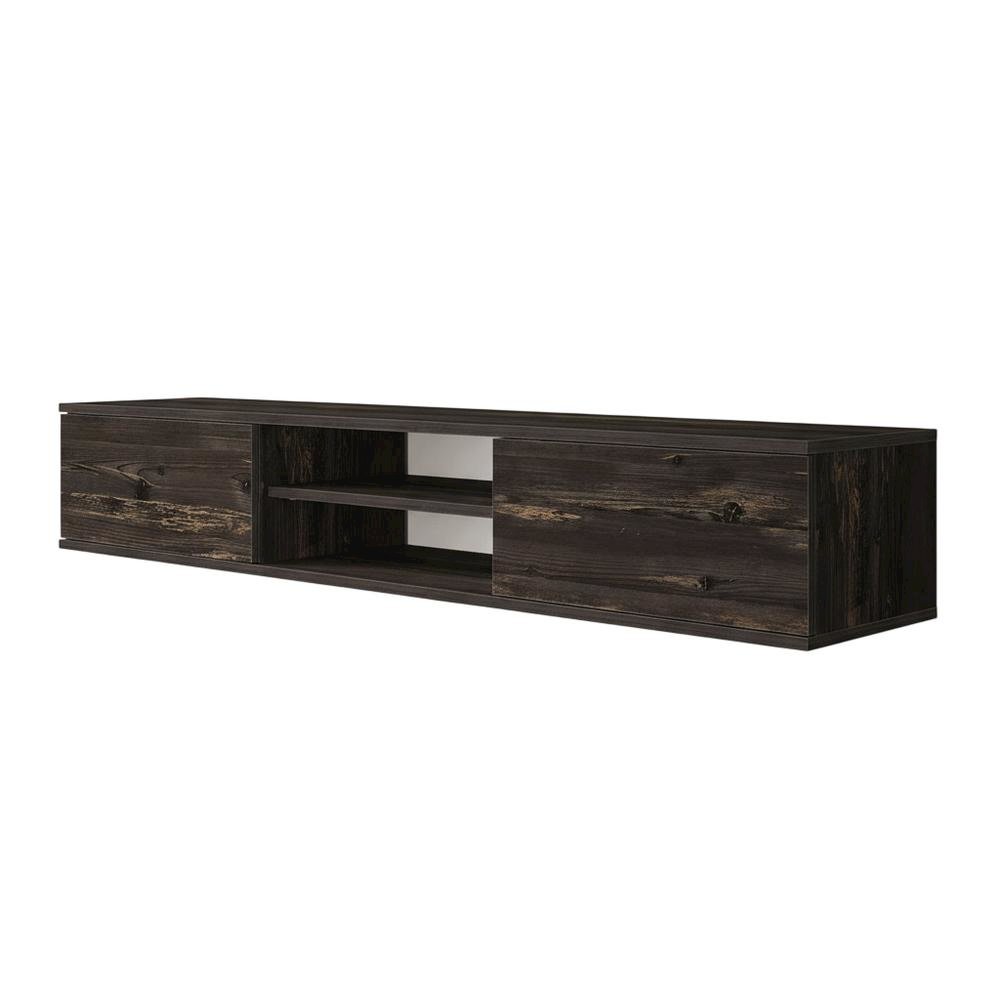 Black Oak Wall-Mounted TV Stand with Engineered Wood Finish. Picture 1
