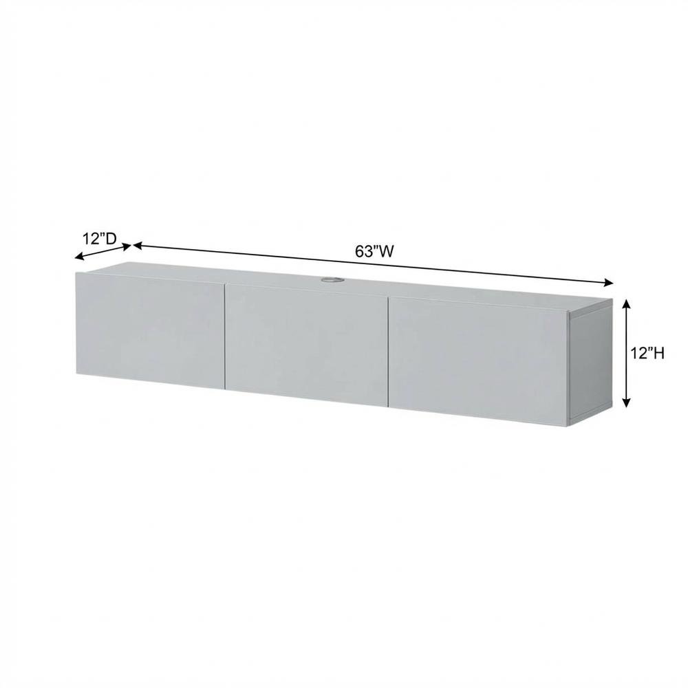 White Floating TV Stand for 75 Inch Screens with Solid Wood and Veneer Finish. Picture 7