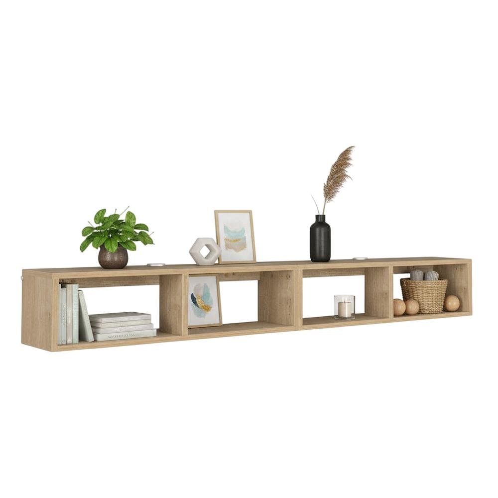 Oak floating TV shelf, modern wall-mounted design, sleek entertainment setup. Picture 4
