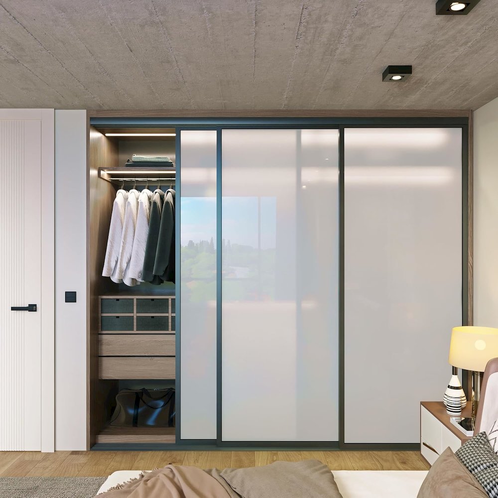 3 Panel Glass Sliding Closet Door, Aluminum Frame. Picture 2