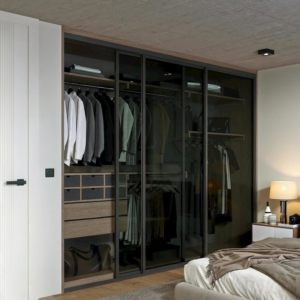 3 Panel Glass Sliding Closet Door, Aluminum Frame. Picture 1