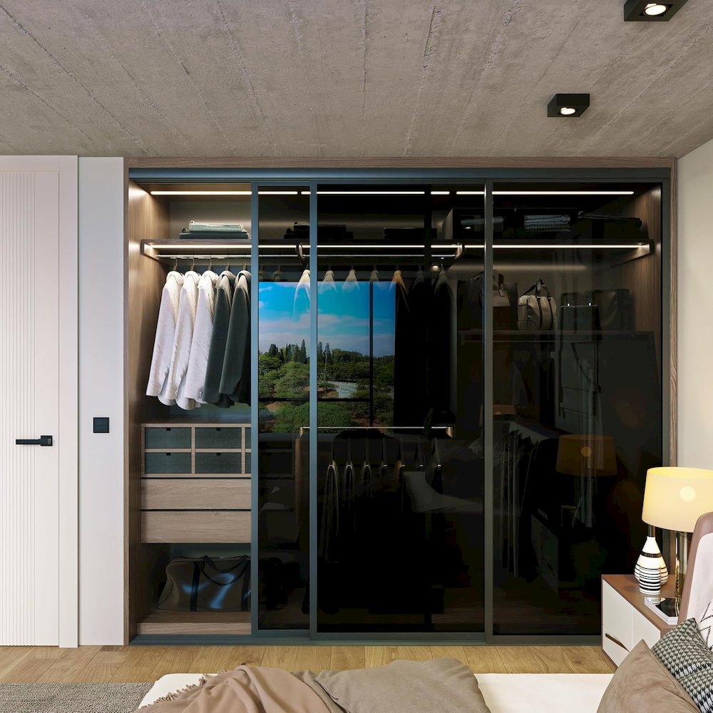 3 Panel Glass Sliding Closet Door, Aluminum Frame. Picture 2
