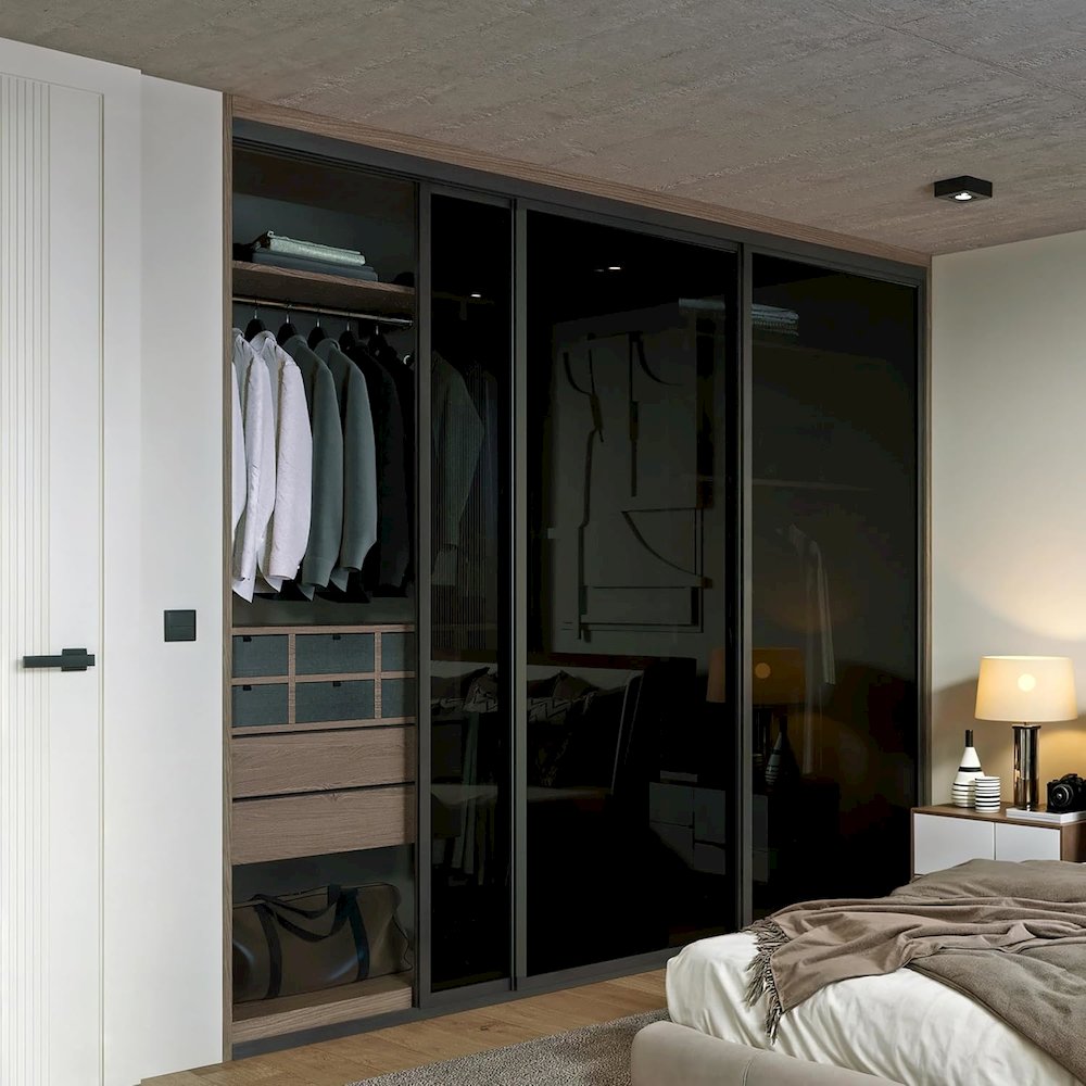 3 Panel Glass Sliding Closet Door, Aluminum Frame. Picture 1