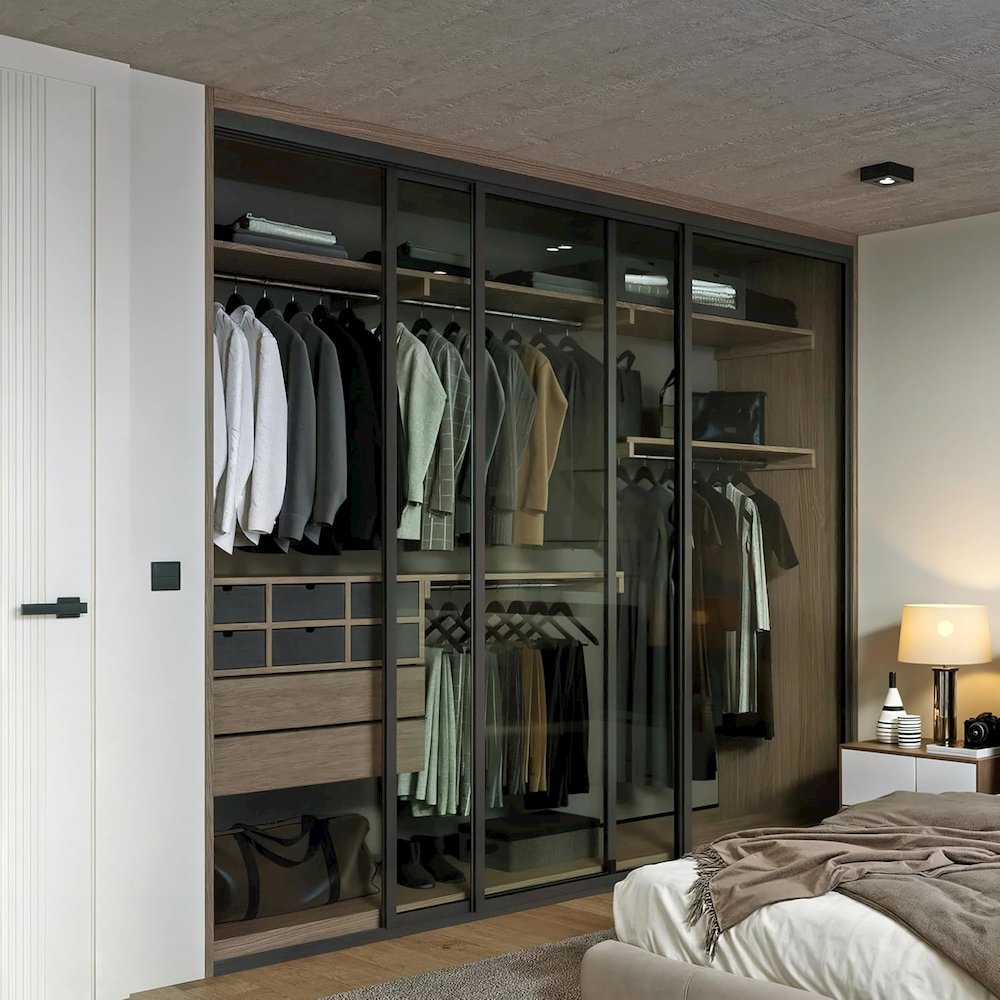 3 Panel Glass Sliding Closet Door, Aluminum Frame. Picture 1