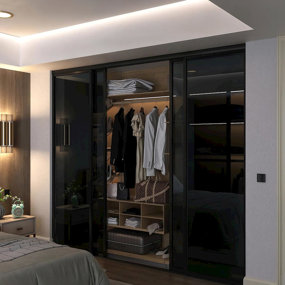 4 Panel Glass Sliding Closet Door with Aluminum Frame. Picture 1