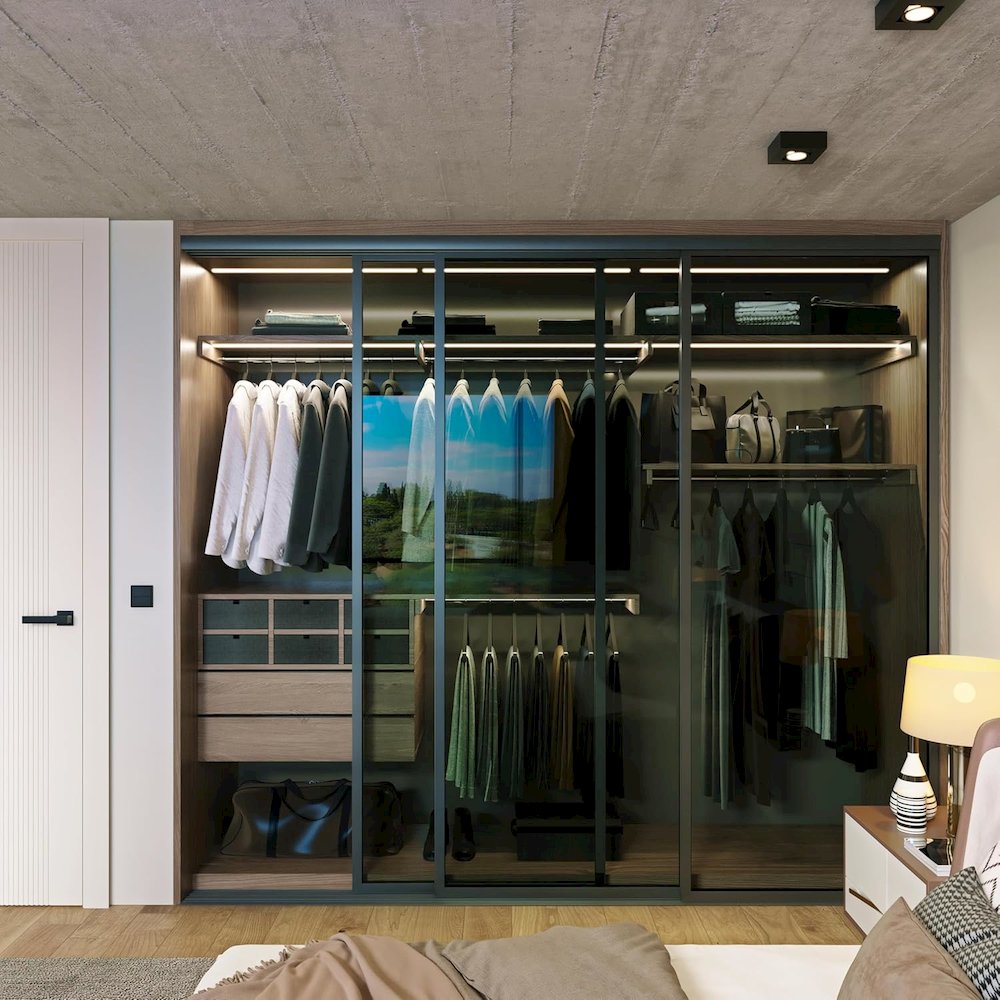 3 Panel Glass Sliding Closet Door, Aluminum Frame. Picture 2