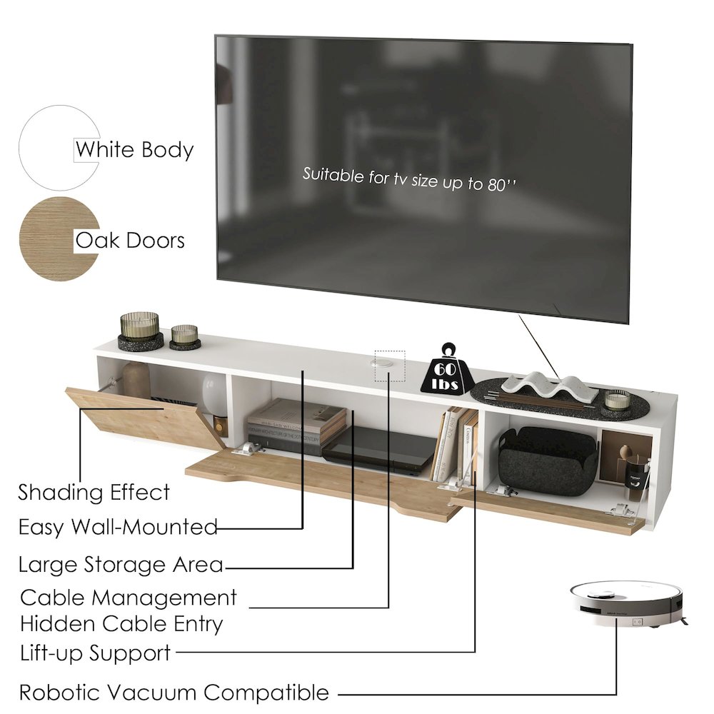 Floating TV Stand for Up to 80 Inch TVs – Wall Mounted Media Console. Picture 5