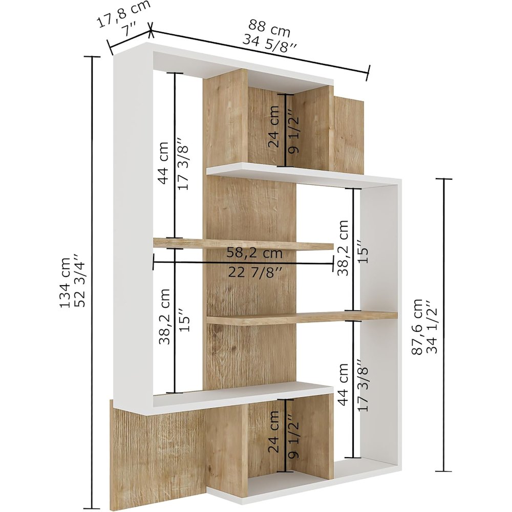 5-Tier Geometric Book Shelf, White and Oak, Kids Bookshelf and Bookcase. Picture 2