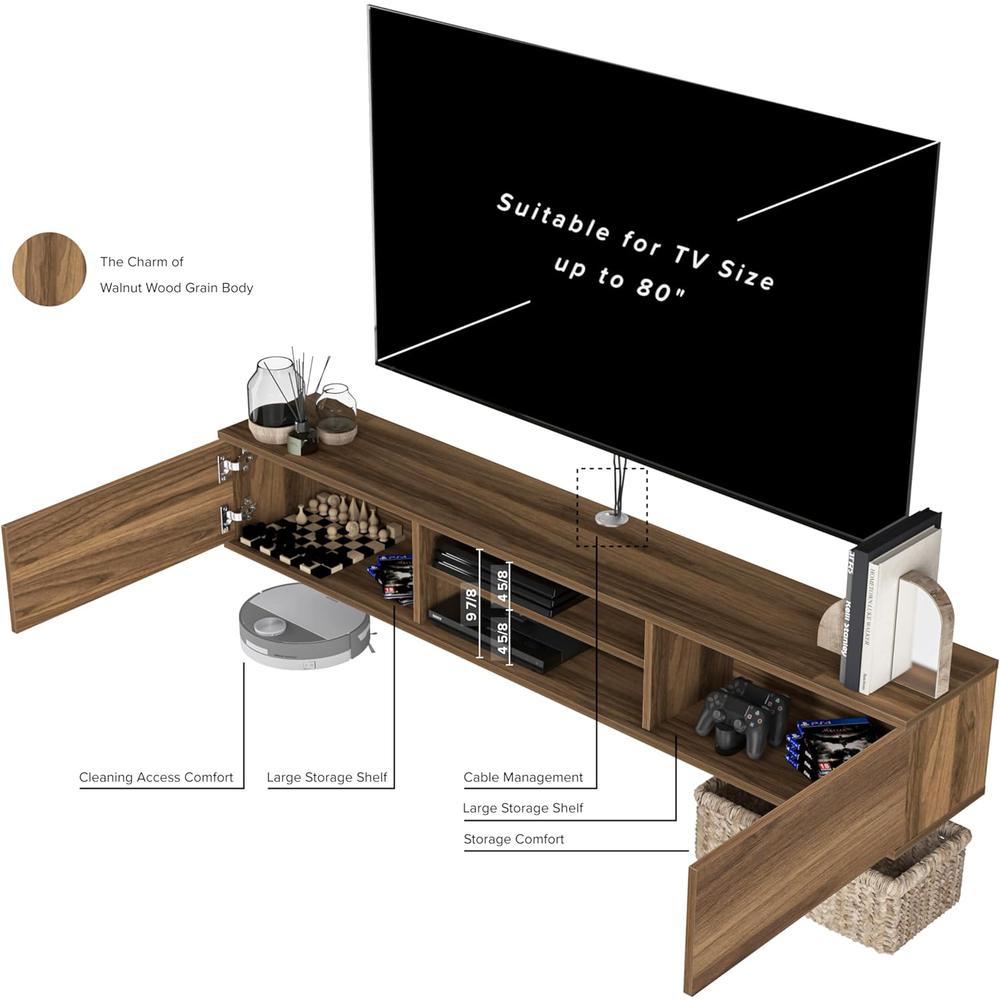 Atelier Mobili Floating TV Stand 70 Inch, Wall Mounted Entertainment Center. Picture 9