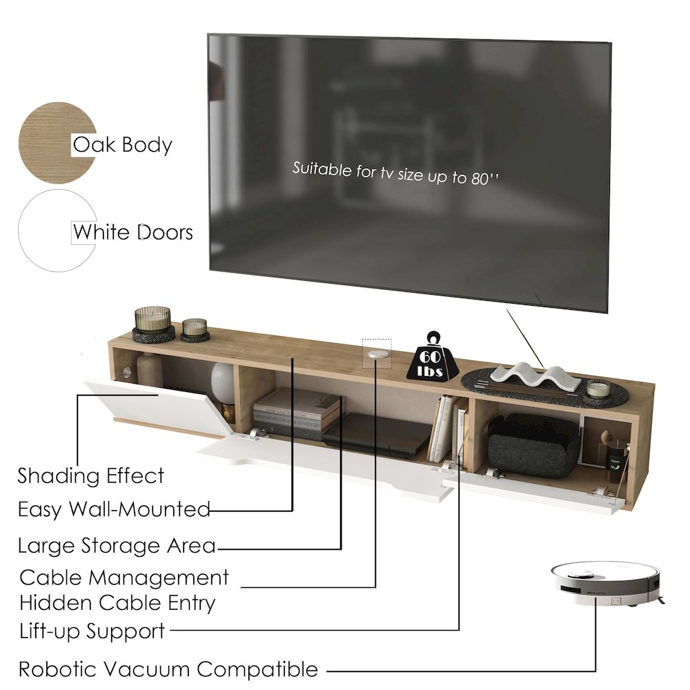 Floating TV Stand for Up to 80 Inch TVs – Wall Mounted Media Console. Picture 7