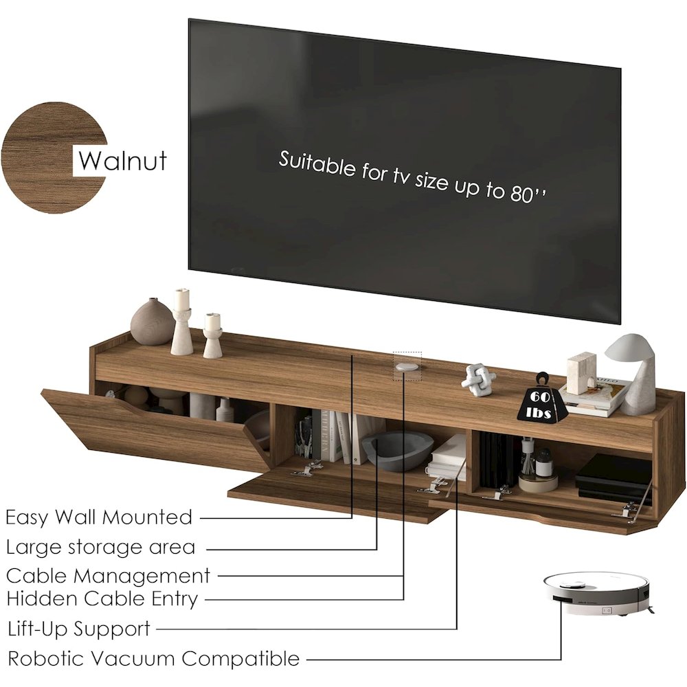Floating TV Stand for Up to 80 Inch TVs – Wall Mounted Entertainment Center. Picture 6