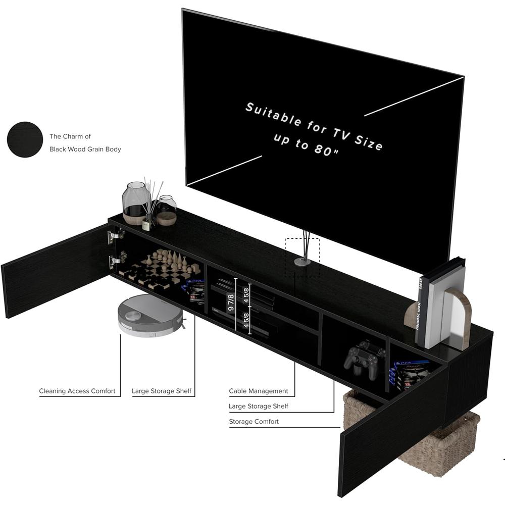 Atelier Mobili Floating TV Stand 70 Inch, Wall Mounted Entertainment Center. Picture 6