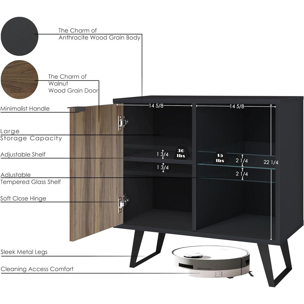 Sideboard Buffet, Kitchen Storage Cabinet with Adjustable Glass Shelf. Picture 5