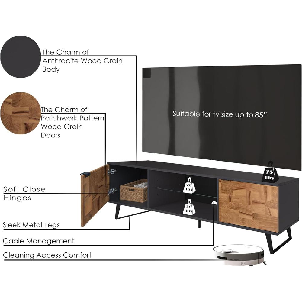 Atelier Mobili Mid Century Modern Door Glass Shelf TV Stand. Picture 6